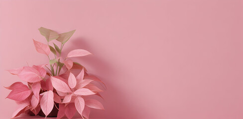 Pink plant leaves background. Generative AI art.