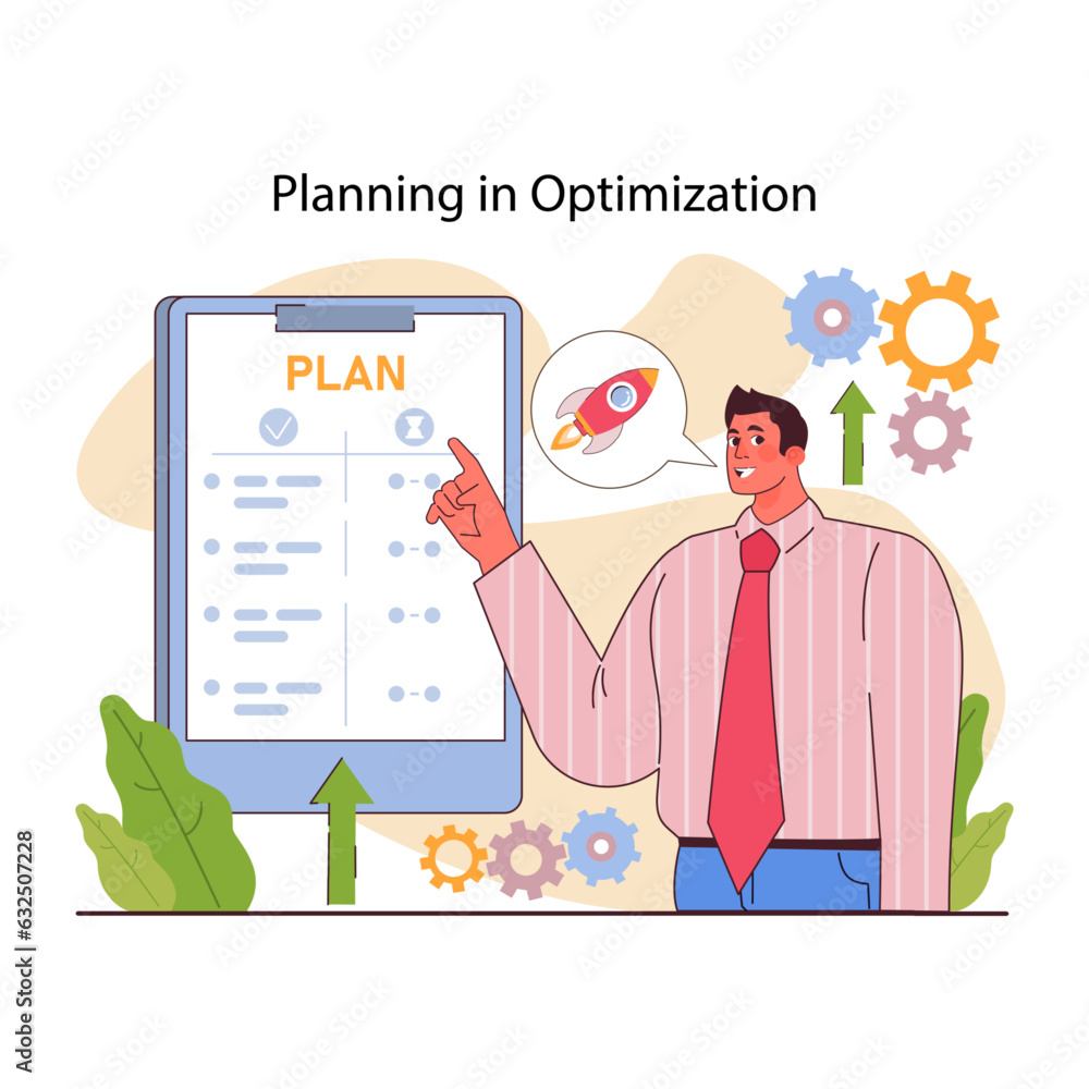 Poster business processes optimization. productive employee with efficient