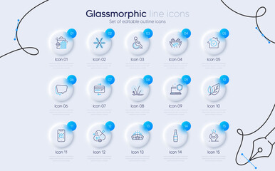 Set of Seo shopping, Snowflake and Leaf line icons for web app. Computer security, Credit card, Augmented reality icons. Riboflavin vitamin, Arena stadium, Difficult stress signs. Vector