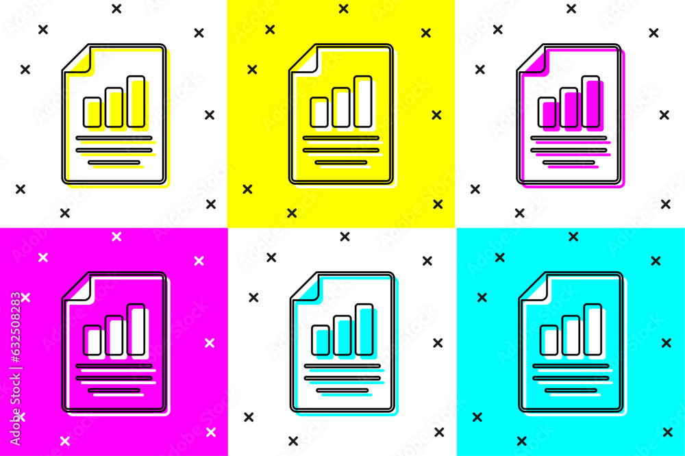 Poster set document with graph chart icon isolated on color background. report text file icon. accounting s