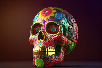 Fototapeta premium Generative AI Sugar Skull (Calavera) to celebrate Mexico's Day of the Dead (Dia de Los Muertos)