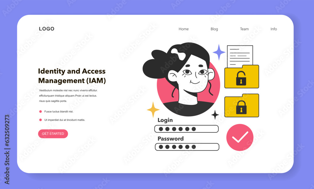 Poster identity and access management web banner or landing page. secure data