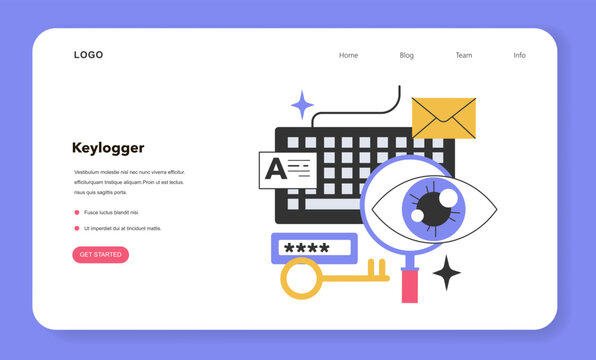 Keylogger web banner or landing page. Keystroke logging, dangerous