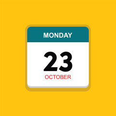 october 23 monday icon with yellow background, calender icon