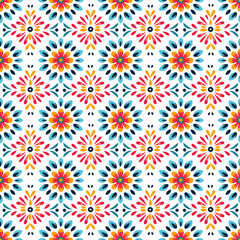 Fototapeta na wymiar Seamless Pattern A pattern of colorful leaves and flowers for summer, suitable for use as a fabric pattern.