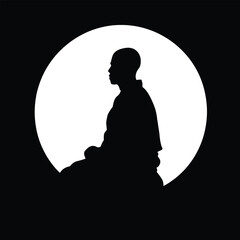Silhouette of Thai monk sitting in meditation, sideway, vector illustration - obrazy, fototapety, plakaty