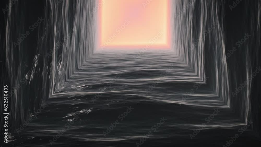 Poster seamless vj loop of animated water tunnel with neon light. fractal vortex. digital graphics
