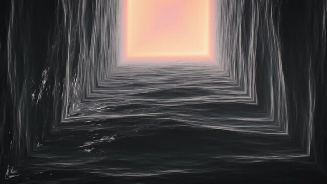 Seamless VJ Loop Of Animated Water Tunnel With Neon Light. Fractal Vortex. digital graphics