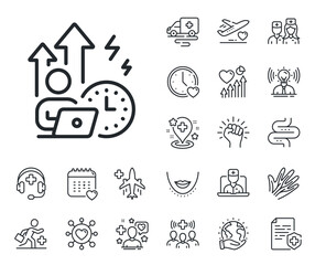 Work pressure sign. Online doctor, patient and medicine outline icons. Difficult stress grows line icon. Mental health symbol. Difficult stress line sign. Vector