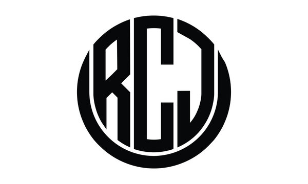 RCJ shield in circle logo design vector template. lettermrk, wordmark, monogram symbol on white background.	