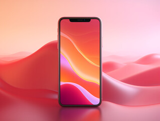 Vibrant gradient backdrop with placed mobile, merging aesthetics and tech.