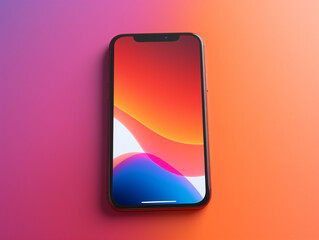 Vibrant gradient backdrop with placed mobile, merging aesthetics and tech.