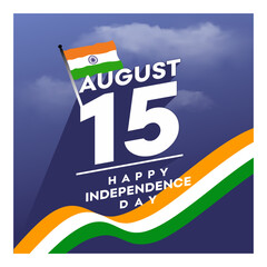 August 15, Happy Independence Day India, Wishes, Greetings Template Vector