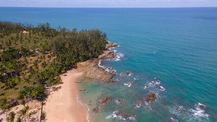 aerial view on the beach with its beautiful white sand and blue sea