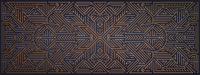 Vector abstract golden background. Art deco wedding, party pattern, geometric ornament, linear style. Horizontal orientation.