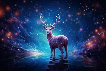 In the starry sky of the universe, a deer roams. Beautiful illustration picture. Generative AI