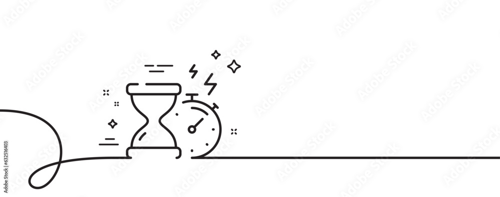 Poster hourglass timer line icon. continuous one line with curl. stopwatch time sign. countdown clock symbo