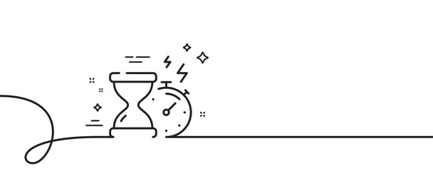 Hourglass timer line icon. Continuous one line with curl. Stopwatch time sign. Countdown clock symbol. Hourglass timer single outline ribbon. Loop curve pattern. Vector
