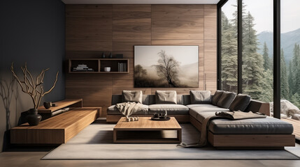 Fototapeta premium Simplicity Redefined: Contemporary Minimal Bedroom Decor with Upholstered Bed. Generative AI