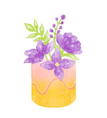Home plants in flowerpot watercolor