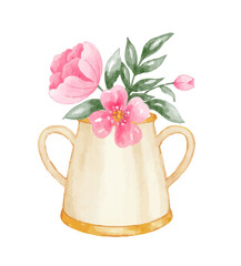 Home plants in flowerpot watercolor
