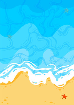beach surface with white wave and starfishes summer vibe