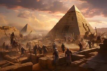 Ancient Egyptian workers building the pyramids.