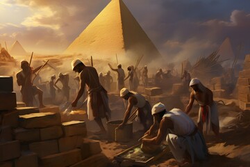 Ancient Egyptian workers building the pyramids.
