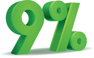 Percentage vector in green color, 9