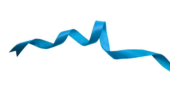 A large blue ribbon to be used as a birthday or Christmas banner, border or making presents isolated against a transparent background