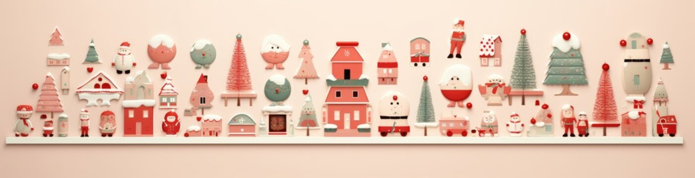 Horizontal Christmas illustration with beatiful houses and pines. Generative AI © Gelpi