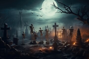 Halloween background with a creepy graveyard. Generative AI