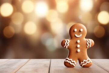 Fototapeta premium Funny gingerbread man cookie. Christmas background. Generative AI