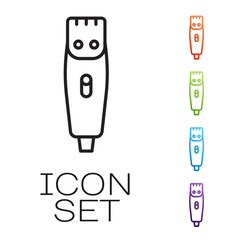 Black line Electrical hair clipper or shaver icon isolated on white background. Barbershop symbol. Set icons colorful. Vector