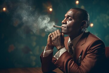 Black disco man smoking. Generate Ai