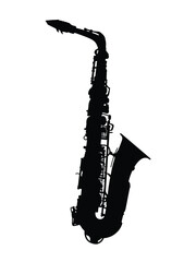 detailed saxophone silhouette - obrazy, fototapety, plakaty