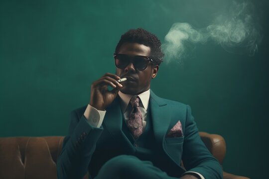 Black man smoking furniture. Generate Ai - Powered by Adobe