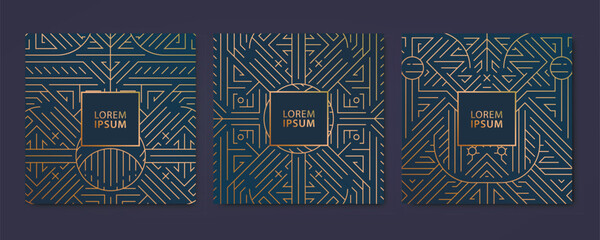 Vector set of art deco luxury patterns, geometric fancy cards, invitations, banners. Package for perfume, jewelry, wine.