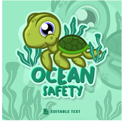 Cute Ocean Turtle Logo Mascot 