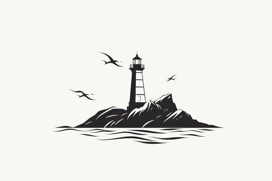 Handdrawn sketch logo of lighthouse. Beautiful illustration picture. Generative AI