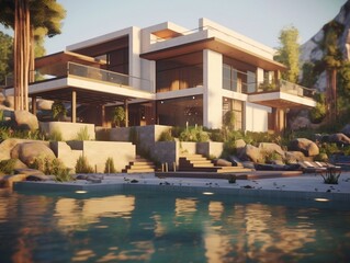 Fototapeta premium Modern House exterior design generative ai