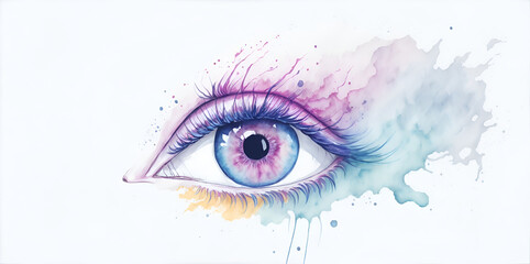 colorful watercolor paint of eye, isolation, generative ai