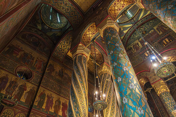 Interior of medieval Orthodox monastery Curtea de Arges, Romania - 632521296