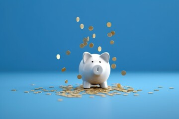Piggy bank with falling coins. Savings and investment. Generative Ai - obrazy, fototapety, plakaty