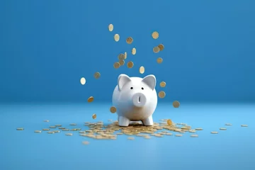 Fotobehang Piggy bank with falling coins. Savings and investment. Generative Ai © BOONJUNG