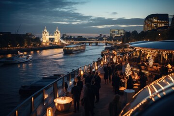 Fototapeta premium Luxury eatery near beautiful lake. dinner concept. Generative AI