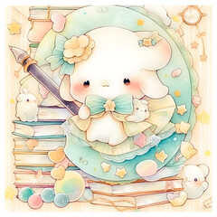 Back to School Art, Adorable, Soft Color, Contour, Vector, White Background, Detailed kawaii