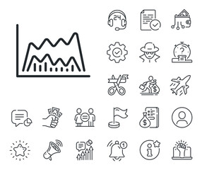 Economic graph sign. Salaryman, gender equality and alert bell outline icons. Investment chart line icon. Stock exchange symbol. Business finance. Trade chart line sign. Vector