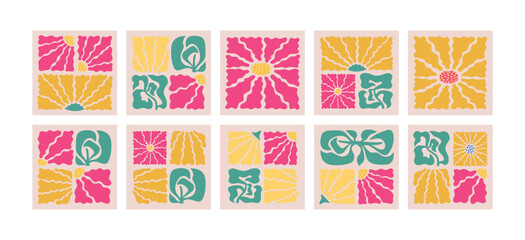 Block of abstract bold flowers. Modern trendy camomile tile for banner, menu, flyer