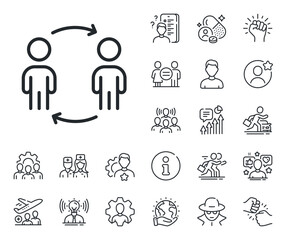 Business partnership sign. Specialist, doctor and job competition outline icons. Teamwork workflow line icon. Job meeting symbol. Workflow line sign. Avatar placeholder, spy headshot icon. Vector